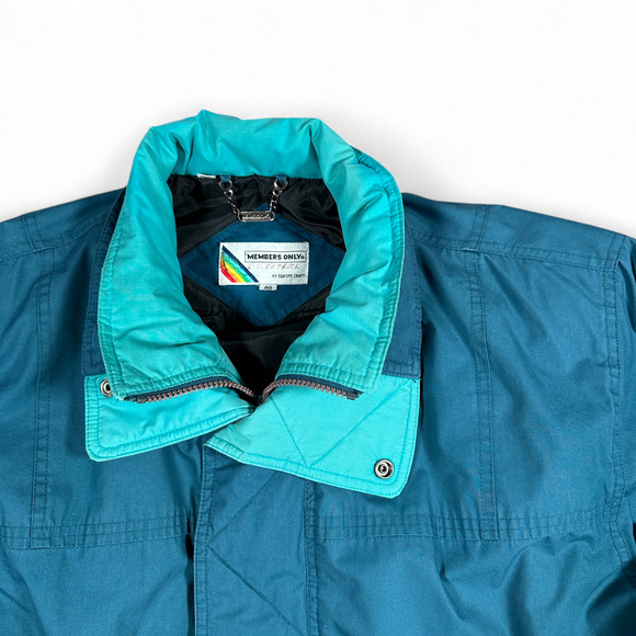 Vintage Members Only Jacket Adult LARGE Green Bomber Down Puffer Race Series 80s - Picture 2 of 13